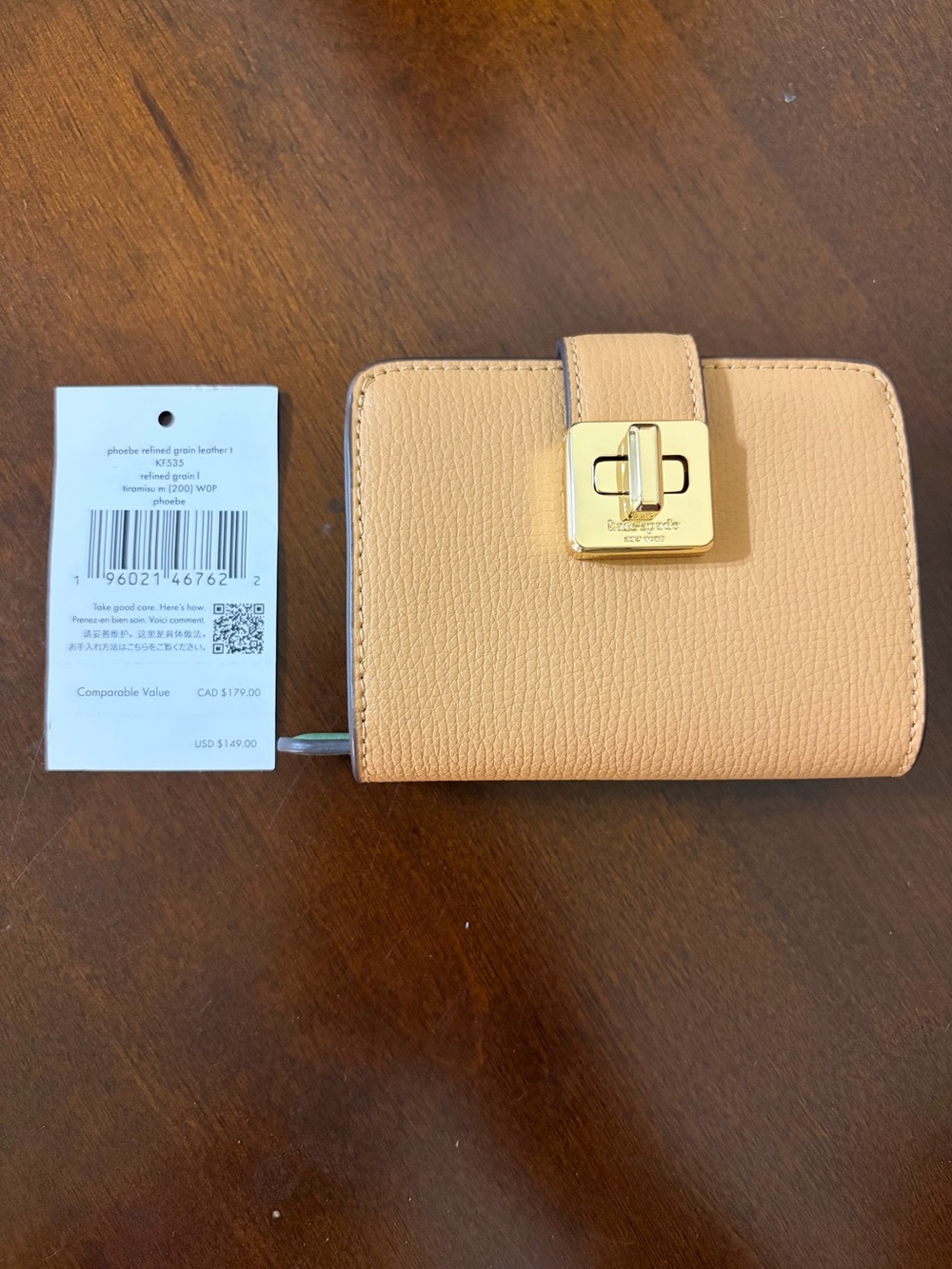 Kate Spade Tan and Green Phoebe Small Card Holder - Tiramisu Mousse MSRP $149